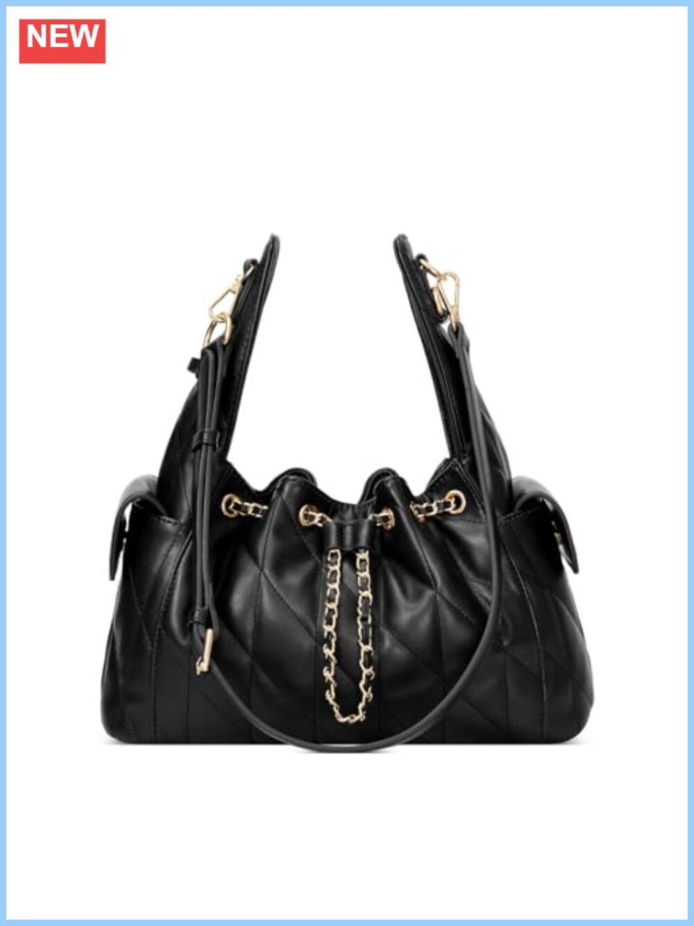 Quilted Vegan Leather Hobo Shoulder Bag Adjustable Strap Tote
